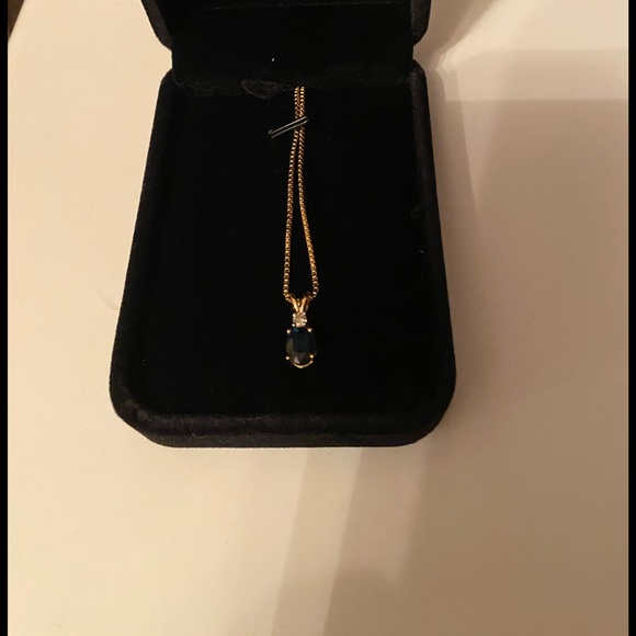 14KT SAPPHIRE PENDANT W/DIAMOND ACCENT YG W/BOX CHAIN 14KT 18" BEAUTIFUL BLUE - Picture 8 of 9